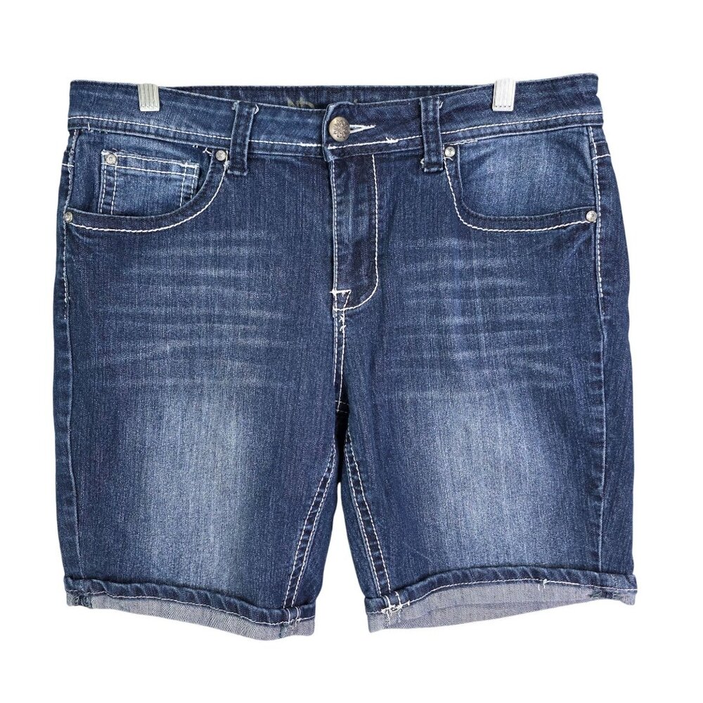 Womens ND Weekend Blue Denim Jean Shorts Rhinestone Studded Stretch Size 14